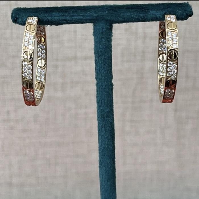 Love earring crt 18k Gold gipsy Diamond Jewelry