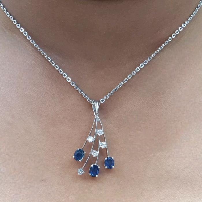 Liontin Blue Sapphire Diamond 18K / Diamond Jewelry 45LBNKH6897WPLS-HT