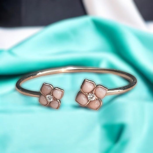 Pink opal double flora petal 18k chp -Diamond Jewelry