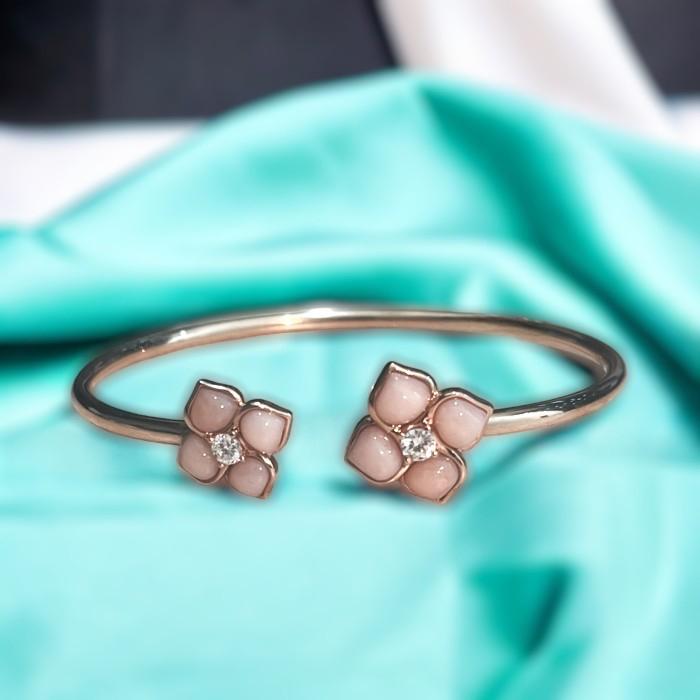 Pink opal double flora petal 18k chp -Diamond Jewelry