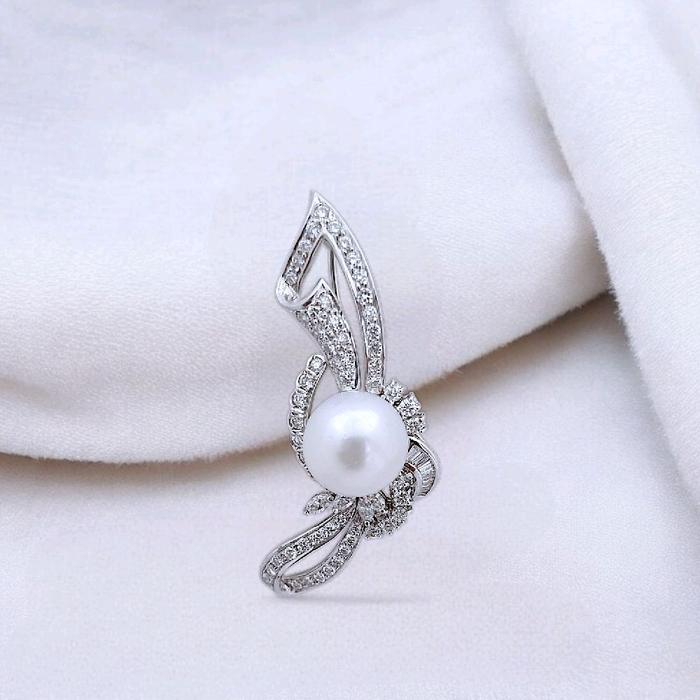 Pearl Diamond  South Sea Pearl Bros 18K / Diamond Jewelry/ Brooch Flower Leavy South Sea Pearl 18K-14BMKV1600WP-HT