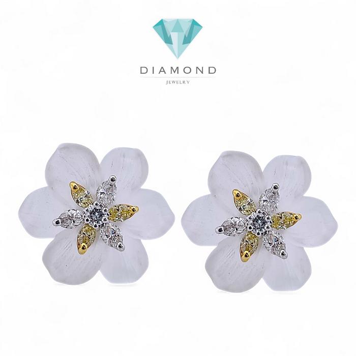 Flower Diamond Earring white magonie gemstone diamond  earring 18K / Diamond Jewelry