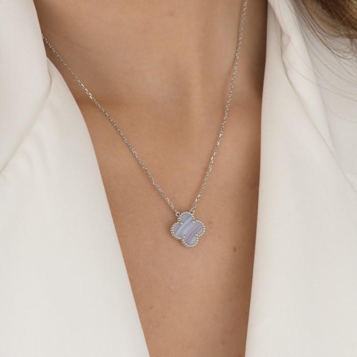 Chalcedony pendant clover white gold 18k -Diamond Jewelry