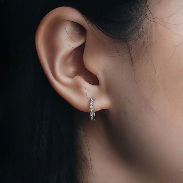 Hoop clip diamond earring 18k White gold-Diamond Jewelry