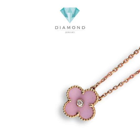Vintage Clover Pink Holiday With Diamond Necklece/Kalung Berlian Diamond Jewelry-367KBD6500RY-HT