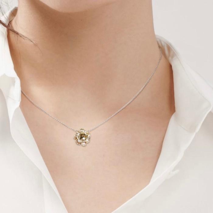Camelia diamond flower pendant necklace 18k-Diamond Jewelry