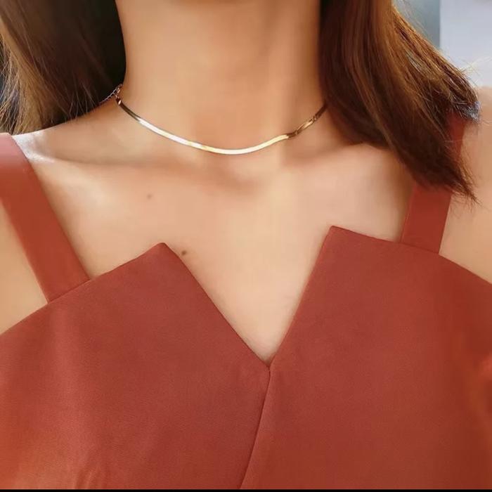 Kalung snake chain flat necklace gold 17k/750/kalung flat emas- Diamond Jewelry