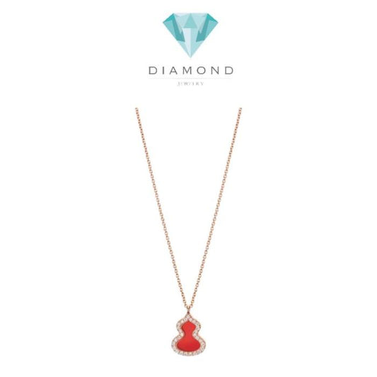 Red charnelian eight wulu pemdant diamond 18k-Diamond Jewelry