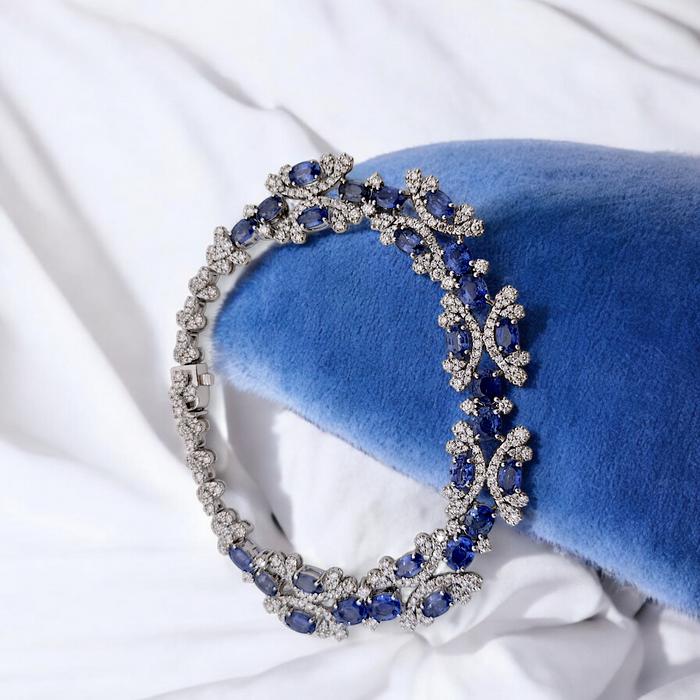 Blue Sapphire Bracelet 18K / Diamond Jewelry