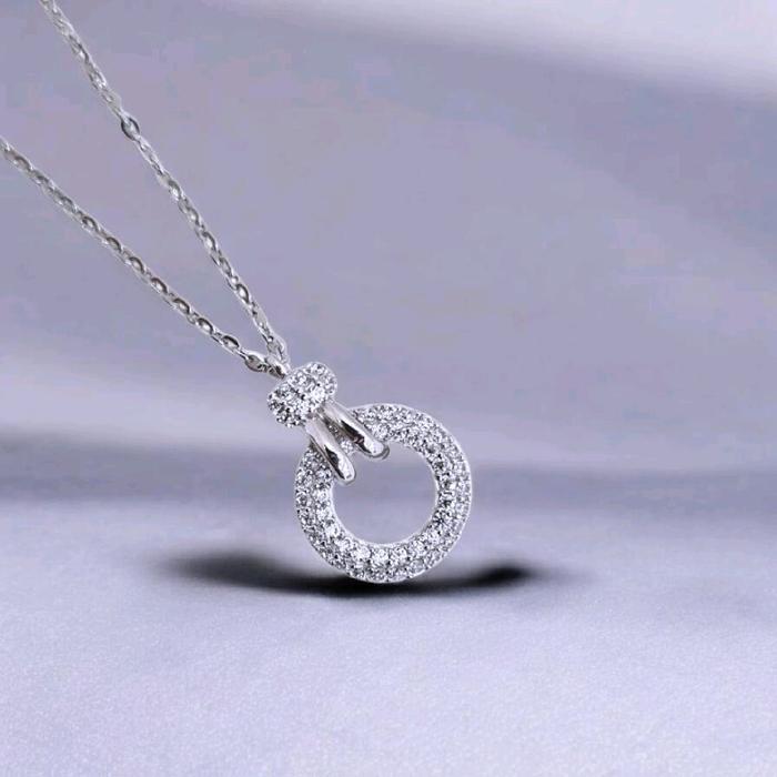 White Gold Circular Necklace 17K / Kalung Bundar Emas Putih 17K / Diamond Jewelry / 455KMS269LS