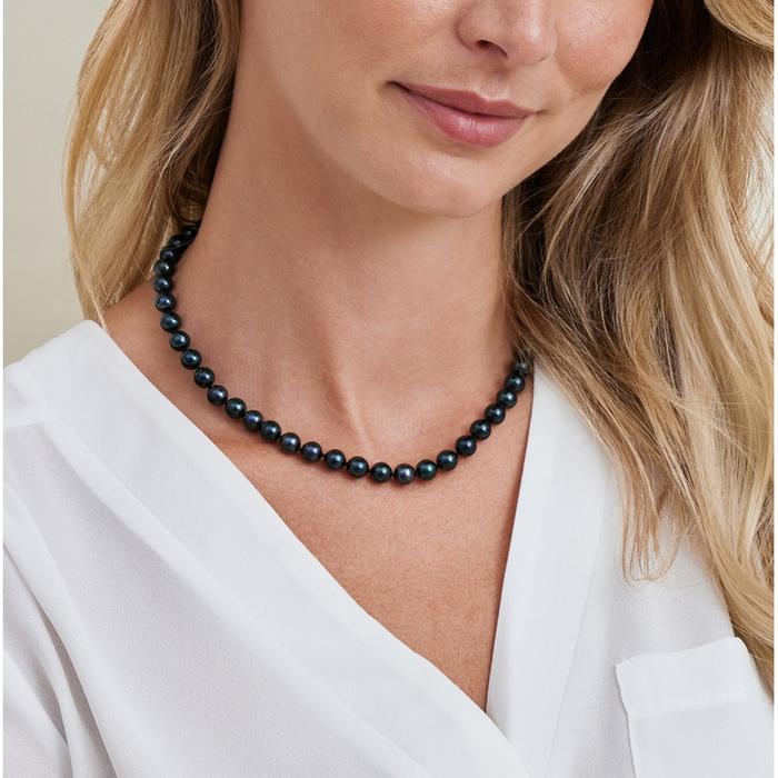 Pearl Black Akoya tennnis 7-8mm Necklace 18K / Diamond Jewelry