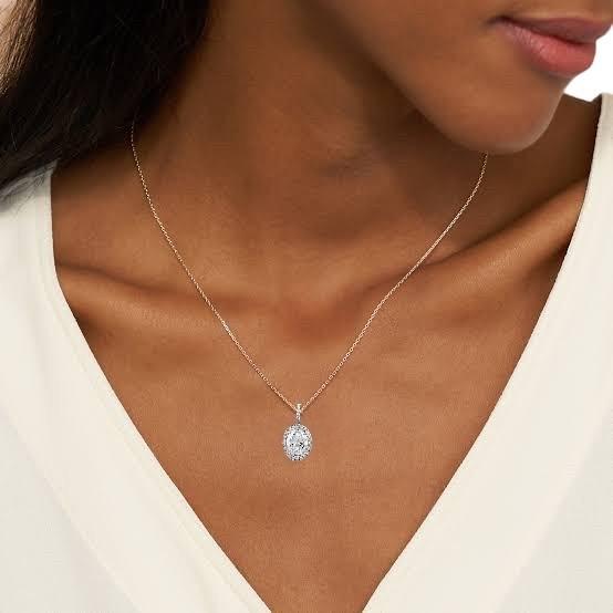 Oval solitaire piecut diamond pendant-18k-Diamond Jewelry