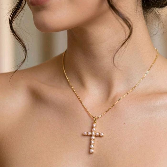Pearl Of Cross Pendant 23K / Liontin Salib Mutiara 23K / Diamond Jewelry / 211LMSWP3