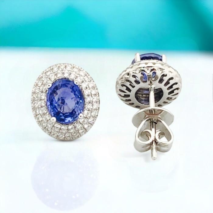 Blue sapphire diamond earring 18k-Diamond Jewelry