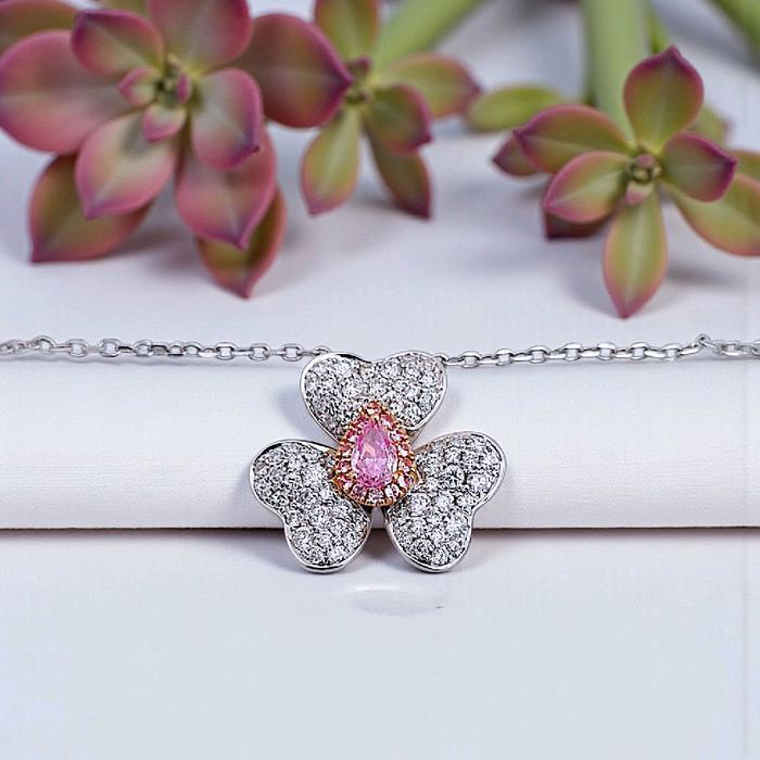 Pink Flower Diamond Necklace 18K / Kalung Berlian Bunga Pink 18K / Diamond Jewelry 398KB830BMLS-HT