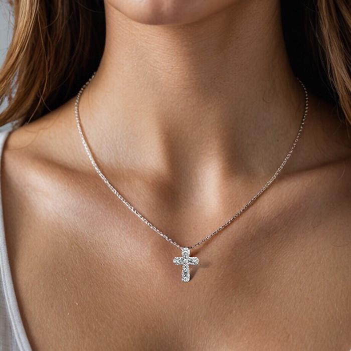 Kalung liontin salib maria/Illusion Diamond Cross Pendant18k-Diamond Jewelry