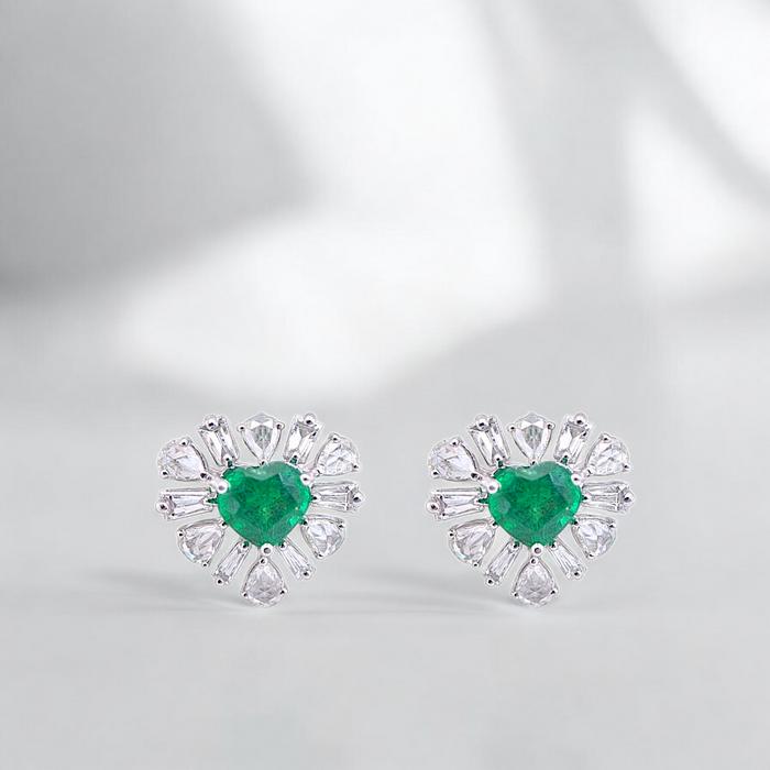 Love Hati Emerald Rose Cut Diamond Earrings / Anting Love Emerald / Diamond Jewelry-23BA6355SD-HT