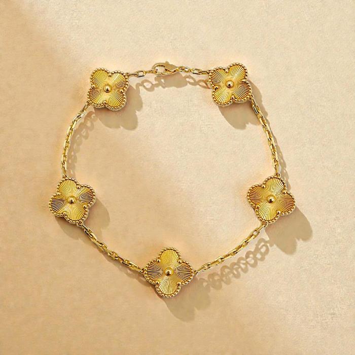 Gelang Bunga Clover Gold 18K 5 Motif Bunga Ukuran 15mm 13-15gr/ gold clover bracelet 18k - Vintage 15 mm