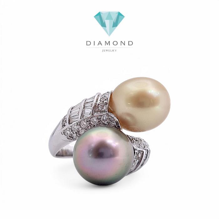 Double Color Tahiti Pearl Diamond Ring 18K / cincin mutiara duo color berlian hitam kuningDiamond Jewelry
