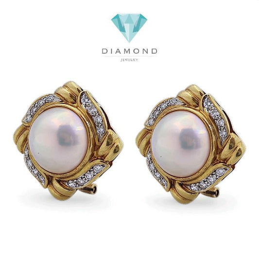 Vintage Pearl Diamond Earring 18K / Diamond Jewelry 44AMGT172WP-HT