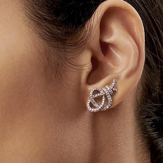 Knot diamond rose gold 18k earring-Diamond Jewelry