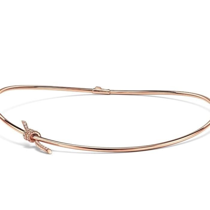 Knot choker necklace 18k rose gold-Diamond jewelry
