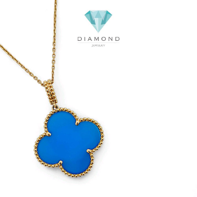 Magic Clover Turquoise Necklace 18K / Kalung Magic Clover Turquoise 18K / Diamond Jewelry 118KBD110000AB-HT