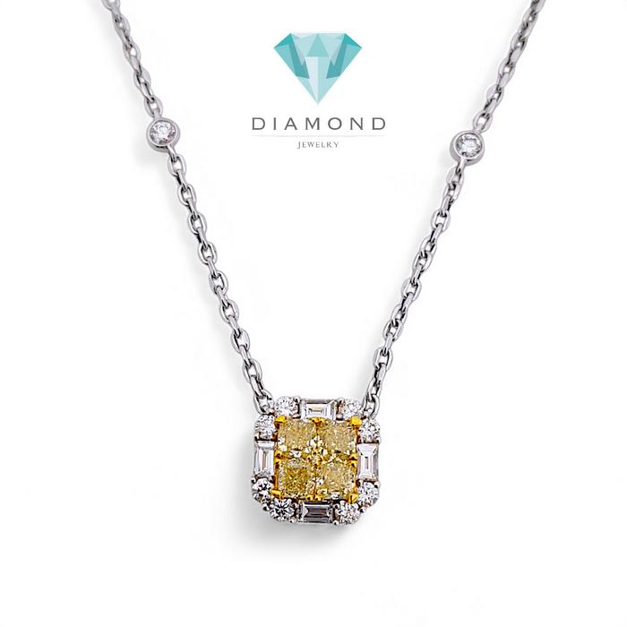 Yellow diamond pendant white gold 18k-Diamond Jewelry