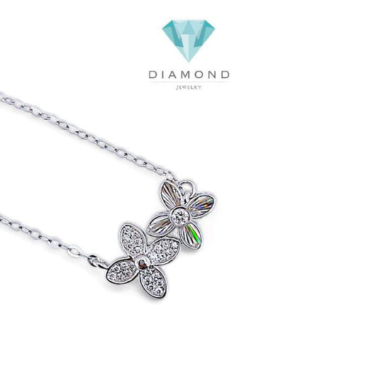 Clover Diamond Duo Flower clover Rainbow Sparkle Necklace 18K / Diamond Jewelry/ kalung berlian duo.clover
