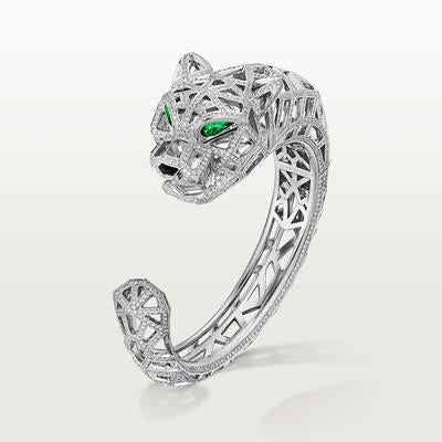 Panthere bangle diamond emerald 18K-Diamond Jewelry-50GRPANTHERE