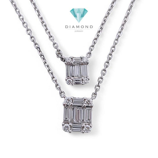 Double duo Diamond Baguette Necklace 18K / Diamond Jewelry