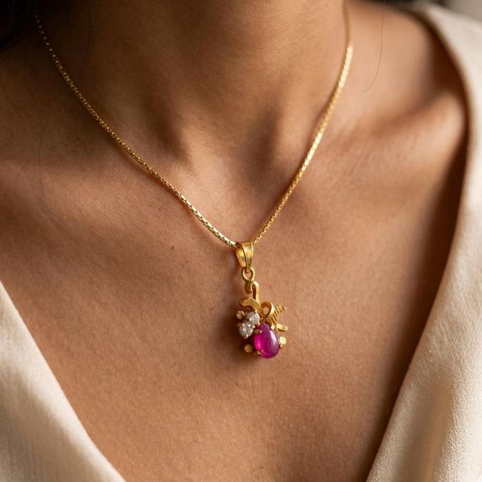 Ruby Floral Pendants 23K / Liontin Bunga Ruby 23K / Diamond Jewelry / 191LMSWP2