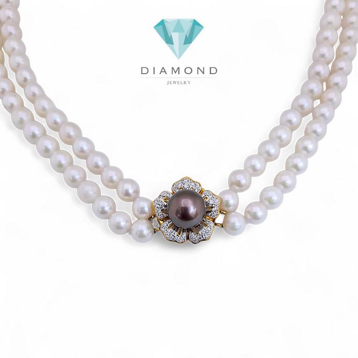 Flower Pearl  AKOYA Diamond Necklace 18K / Diamond Jewelry