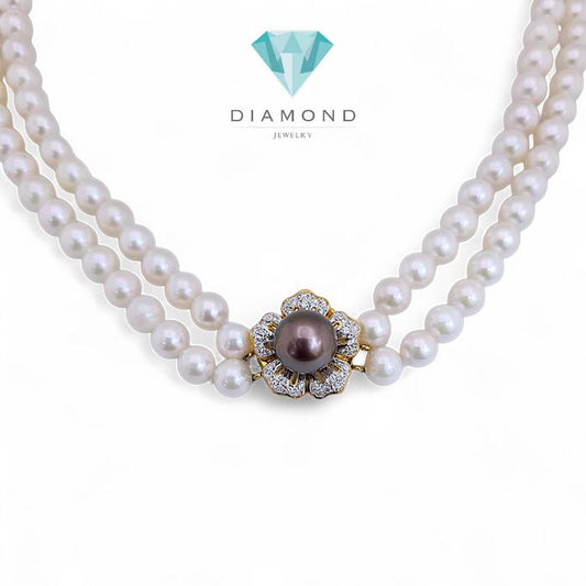 Flower Pearl  AKOYA Diamond Necklace 18K / Diamond Jewelry