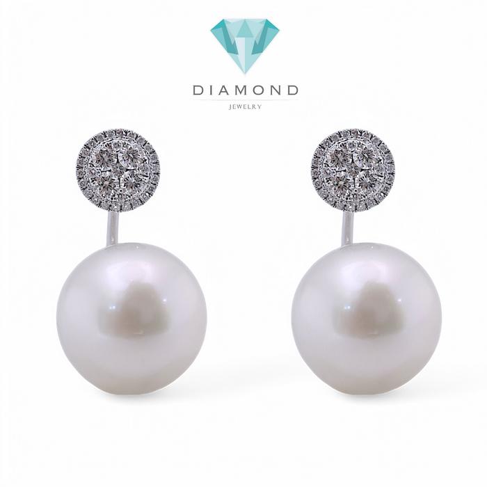 Pearl Diamond Earrings duo diamond south sea 18K / Diamond Jewelry