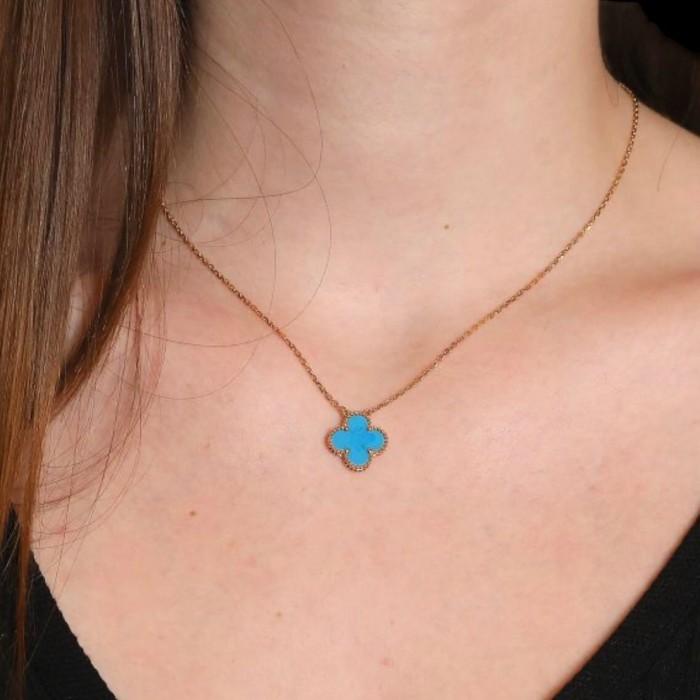 Turqoise Blue Clover Vintage Necklace 18K-Diamond Jewelry-199KMSSM385RY-(1000HT)