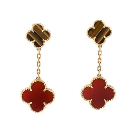 Tiger eye clover red duo magic alhambra earring 18k-Diamond Jewelry