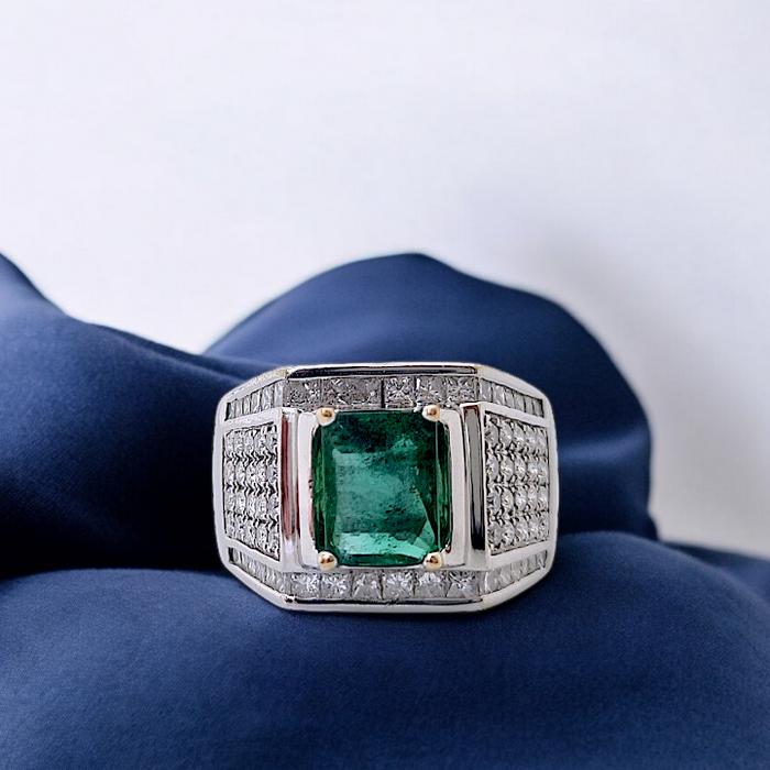 Emerald Diamond Ring Men 18K / Diamond Jewelry