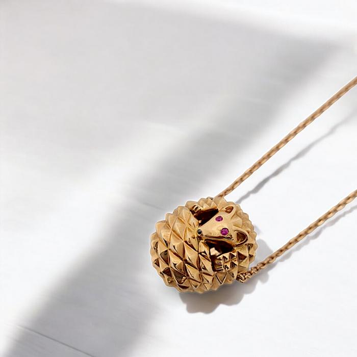 Hedgehog Necklace 18K/Kalung Emas Landak Diamond Jewelry-375KBD1375RY-HT