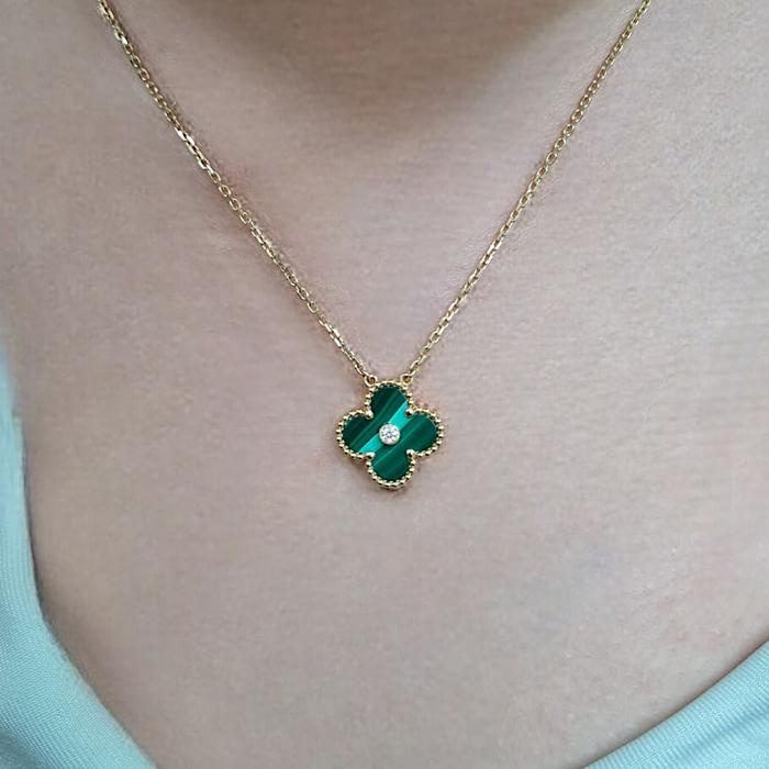 Holiday Clover Vintage Green Malachite With Diamond 18K Gold/Kalung Berlain Fashion Diamond Jewelry-64KBD68000AB-HT