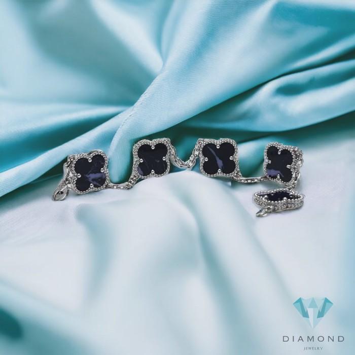 Pietersite clover bracelet 18k white gold -Diamond Jewelry