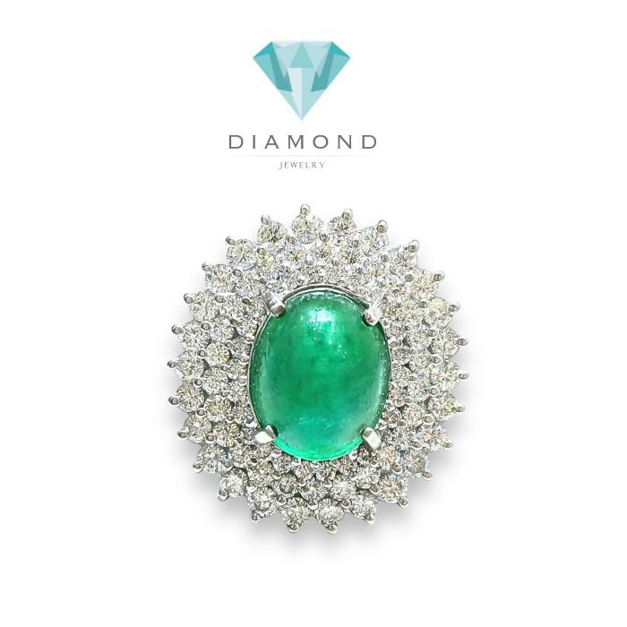 Emerald vintage oval big Ring 18k gold-Diamond Jewelry