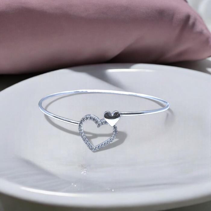 Double Heart Bangle Diamond 18K/ gelang berlian hati asli emas 18k - Diamond Jewelery