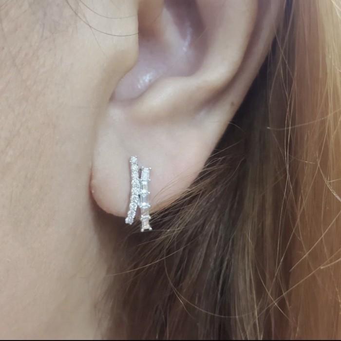 Diamond earring duobaguette 18k white gold-Diamond Jewelry