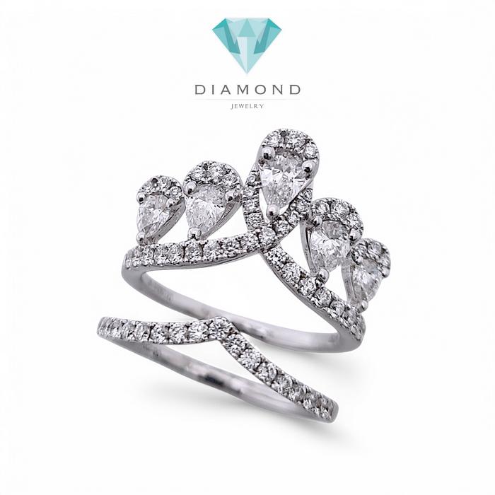 Crown Double stack Diamond Tear Ring 18K / cincin berlian tear stack duo ring/ Diamond Jewelry