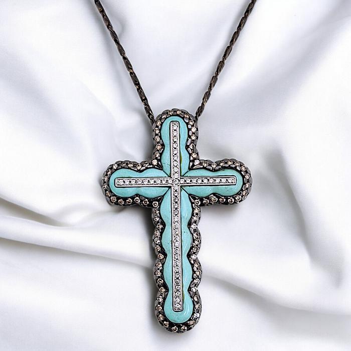 Liontin Cross Turqoise Diamond 18K / Diamond Jewelry