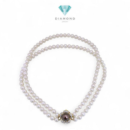 Flower Pearl  AKOYA Diamond Necklace 18K / Diamond Jewelry