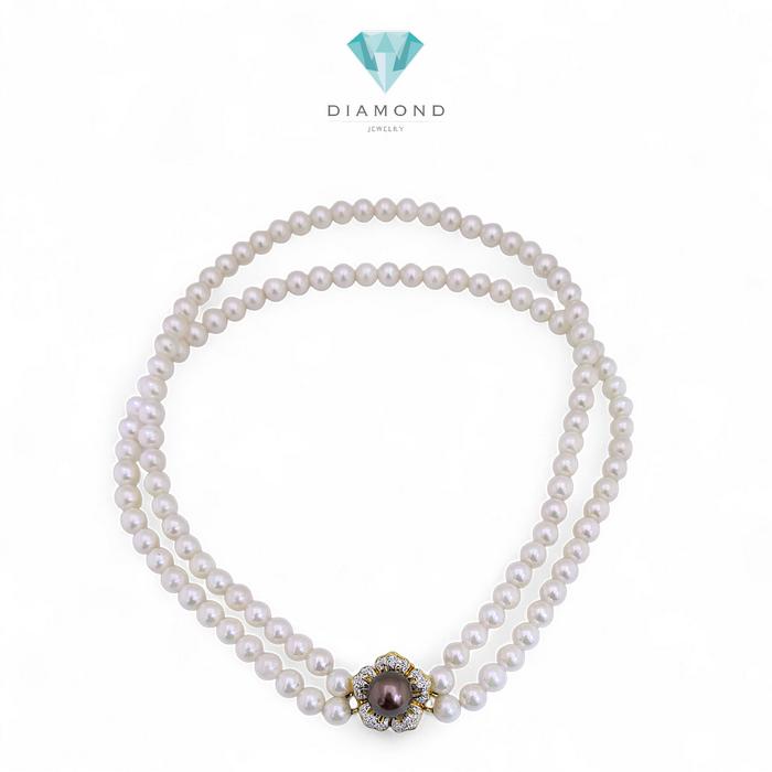 Flower Pearl  AKOYA Diamond Necklace 18K / Diamond Jewelry