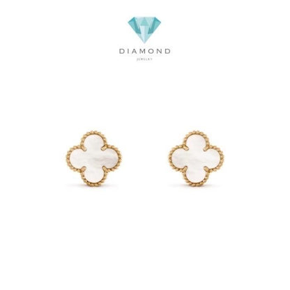 Vintage alhambra VCA earring Mother of Pearl 18K gold Diamond Jewelry