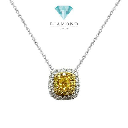 Kalung Cushion Yellow Diamond 18K-Diamond Jewelry-390KB400BMLS-HT